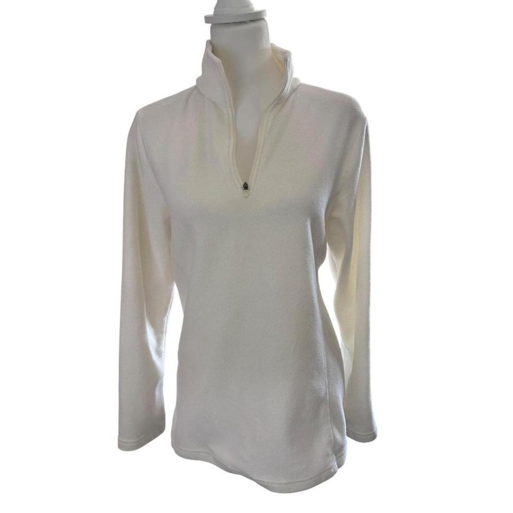 Lands End Womens‎ Utility White Fleece Quarter Zip Pullover Sweater Tall Small
